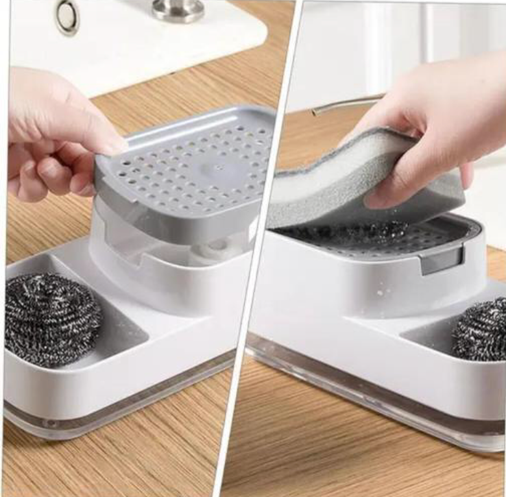 Plastic Dishwashing Kitchen Bathroom Liquid Dish Soap Dispenser with sponge Holder Free sponge and scrubber