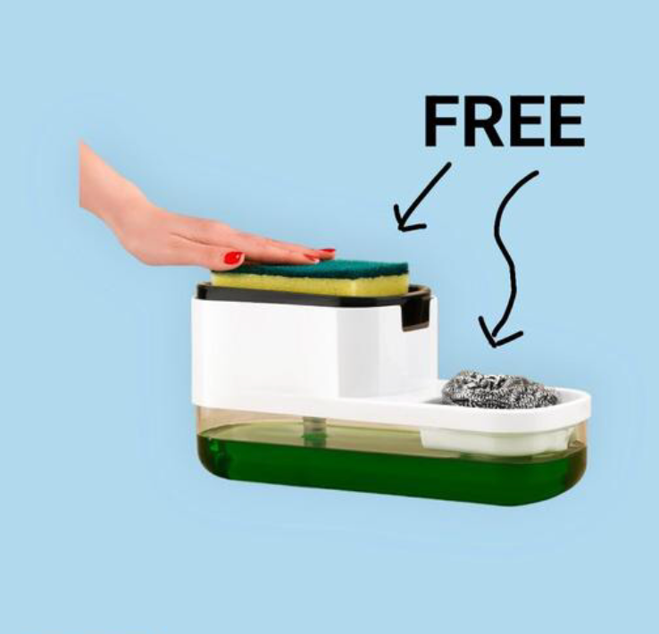 Plastic Dishwashing Kitchen Bathroom Liquid Dish Soap Dispenser with sponge Holder Free sponge and scrubber