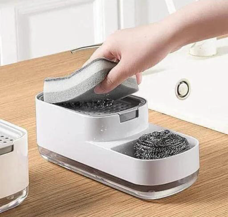 Plastic Dishwashing Kitchen Bathroom Liquid Dish Soap Dispenser with sponge Holder Free sponge and scrubber